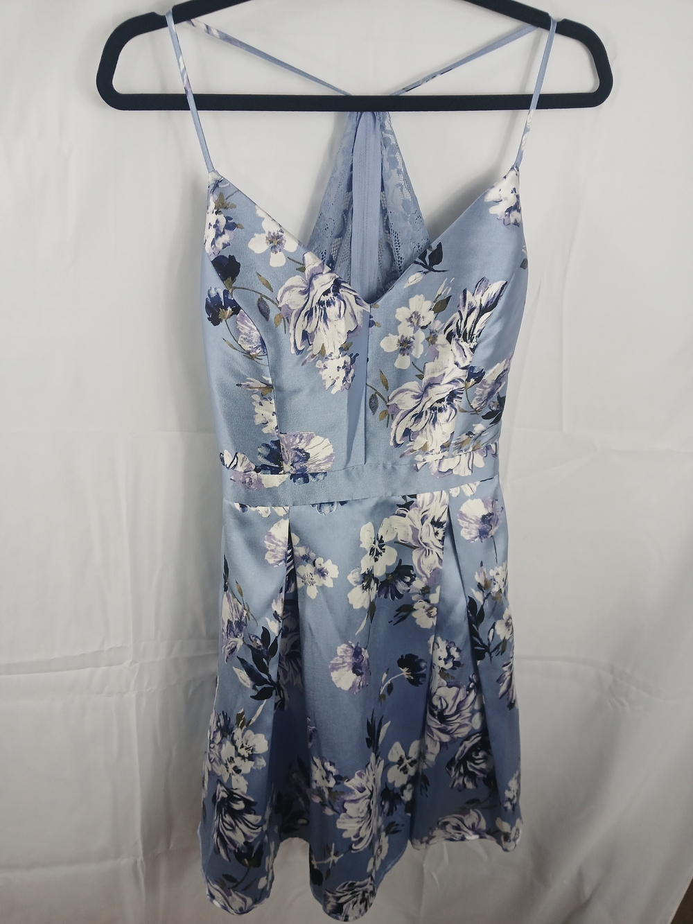 B Darlin Floral Fit & Flare Dress Size 11/12 Blue Lace Back Homecoming Prom